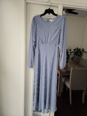 Light Blue Textured Maxi Dress with Long Sleeves